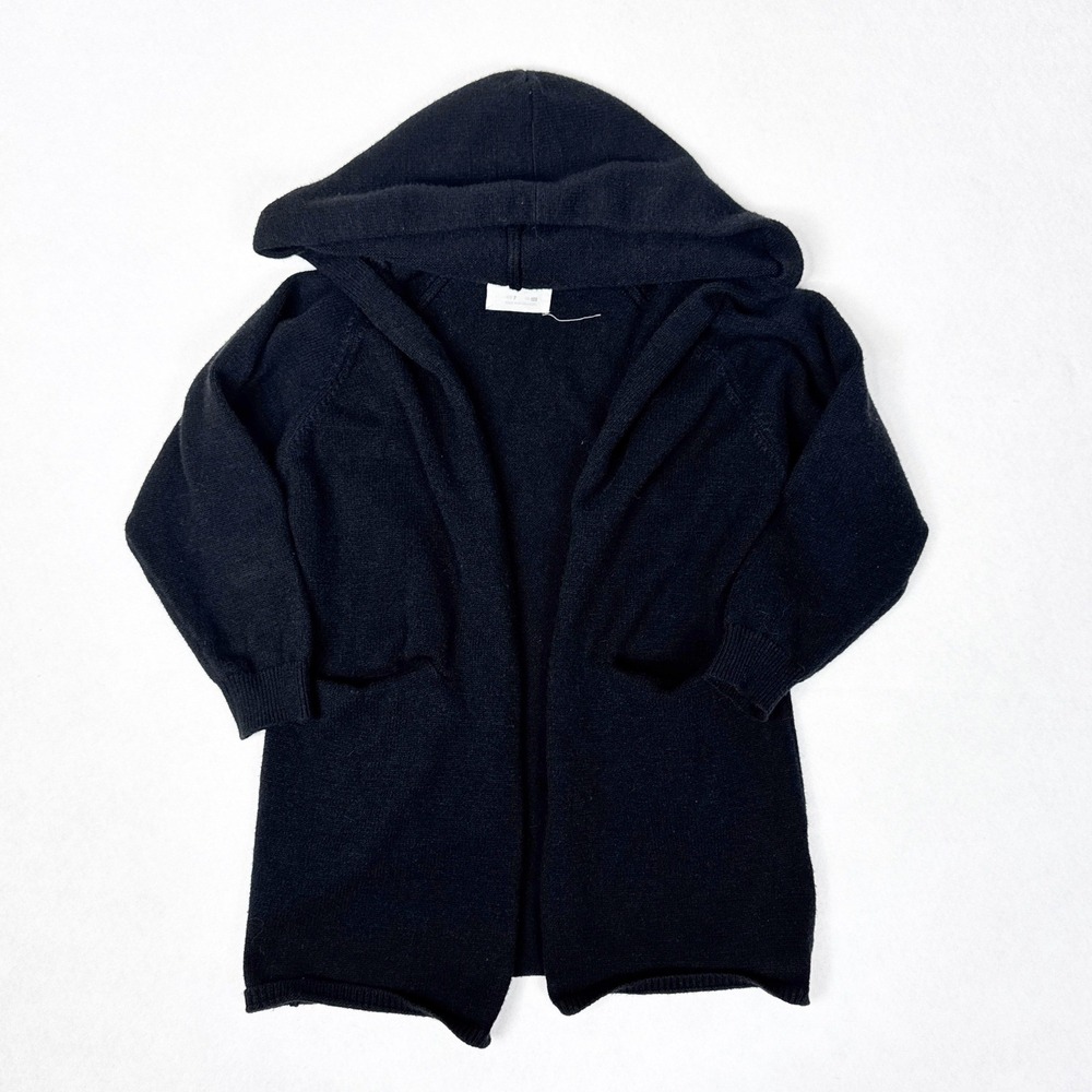 Zara Hooded Cardigan Sweater Girls Size 7‎ Black Longline Soft Knit